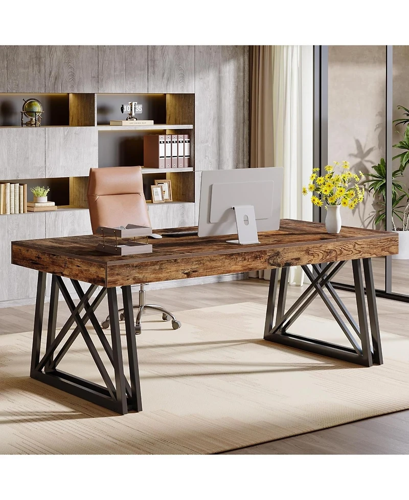 Tribesigns Executive Desk with X-Shaped Legs, 63'' Farmhouse Office Computer Desk, Large Writing Table