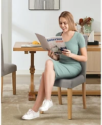 Upholstered Dining Chairs Set of 2 with Nailhead Trim, Padded Seat and Solid Wood Legs