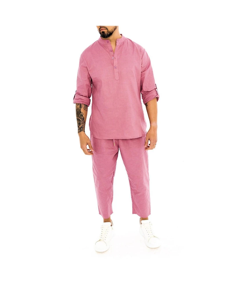 Dai Moda Men's Barry Linen Nehru Collar Shirt