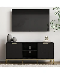 Streamdale Furniture Modern Tv Stand with Wave Doors and Gold Accents