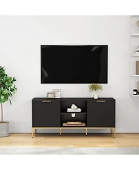 Streamdale Furniture Modern Tv Stand with Wave Doors and Gold Accents