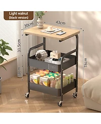 Homfan Sturdy 3-Tier Metal Utility Cart with Wooden Tabletop - Lockable Wheels, Multipurpose Storage Shelf