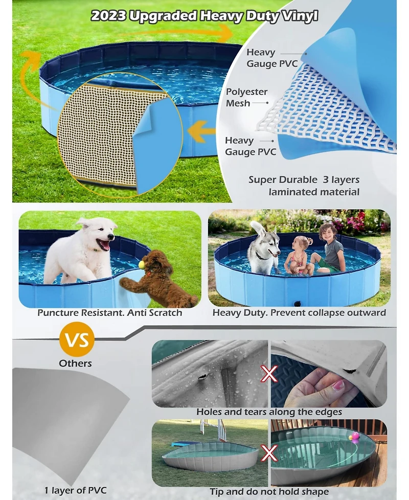 Aronkl Foldable Dog Pet Bath Pool Collapsible Bathing Tub Slip Resistant Durable Portable No Inflation