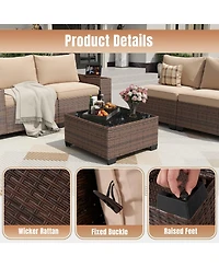 Aoxun 7 Piece Wicker Outdoor Sectional Sofa Set with Cushions with 44 Propane Fire Pit Table