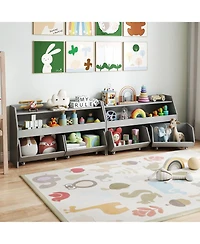 Gouun Kids Toy Storage Organizer Wooden Bookcase with 2 Movable Drawers
