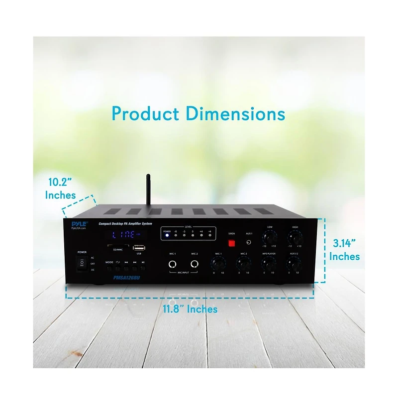 Pyle 500W Bluetooth Pa Public Address Amplifier Receiver - Compact Desktop Audio System