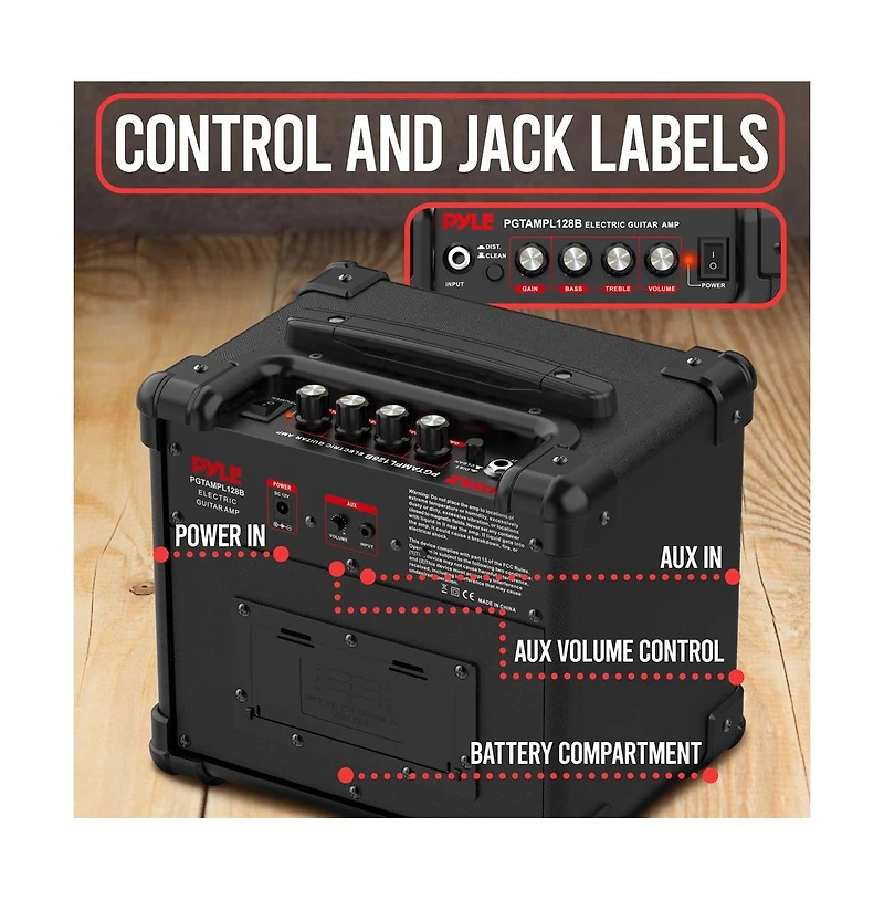 Pyle Portable Electronic Guitar Amplifier with Hd Speaker