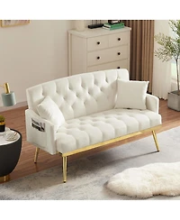Streamdale Furniture Velvet Small Sofa with Gold Metal Legs