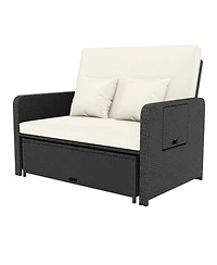 Gouun Pe Wicker Outdoor Daybed with 4-Level Adjustable Backrest and Ottoman