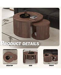 Rainsken Modern Circular Nesting Coffee Table Set of 2, 31.5" Main Table and 18" Stackable Side Table, Wooden Round Center Table for Living Room