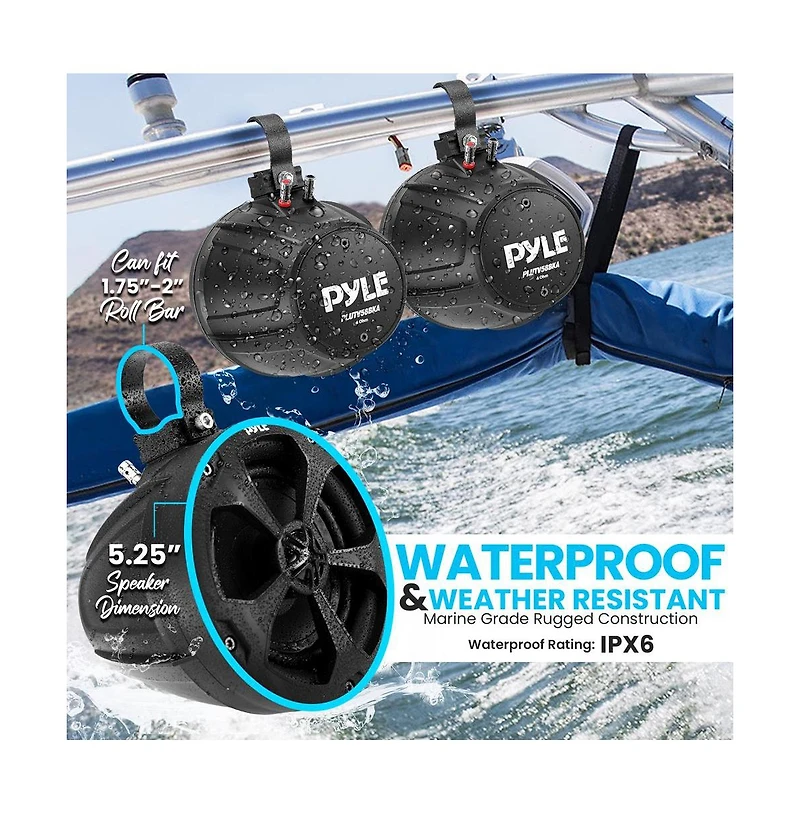 Pyle Waterproof Marine Speakers and 2-Channel Amplifier System Kit