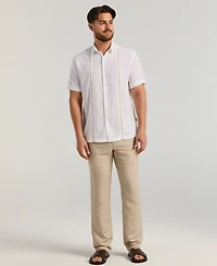 Cubavera Men's Pick Stitch Panel Short Sleeve Button-Down Shirt