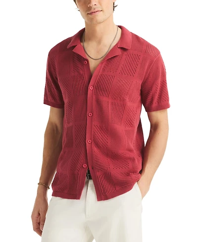 Nautica Men's Open-Stitch Classic-Fit Buttoned Polo Sweater