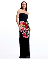 Dress the Population Women's Floral Print Strapless Long Gown