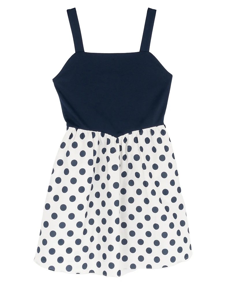 Rare Editions Girls' 7-16 Knit Ponte To Polka Dot Dropwaist Short Dress