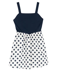 Rare Editions Girls' 7-16 Knit Ponte To Polka Dot Dropwaist Short Dress