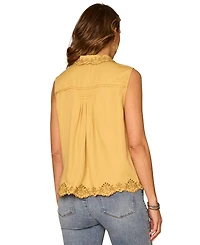 Democracy Petite Collared Sleeveless Half Placket Top