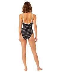 CeCe Women's Contrast Flat Binding Over-The-Shoulder V-Neck One-Piece Swimsuit