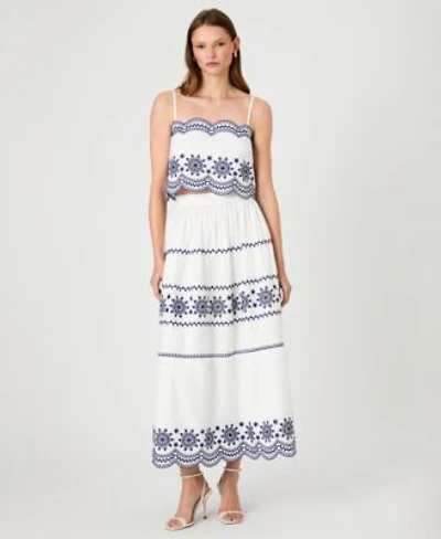 French Connection Womens Embroidered Strappy Top Embroidered Midi Skirt