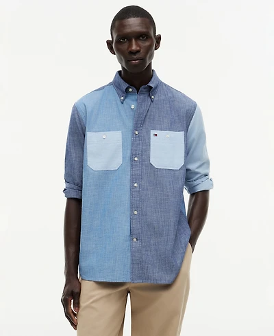 Tommy Hilfiger Men's Chambray Blocking Long-Sleeve Shirt