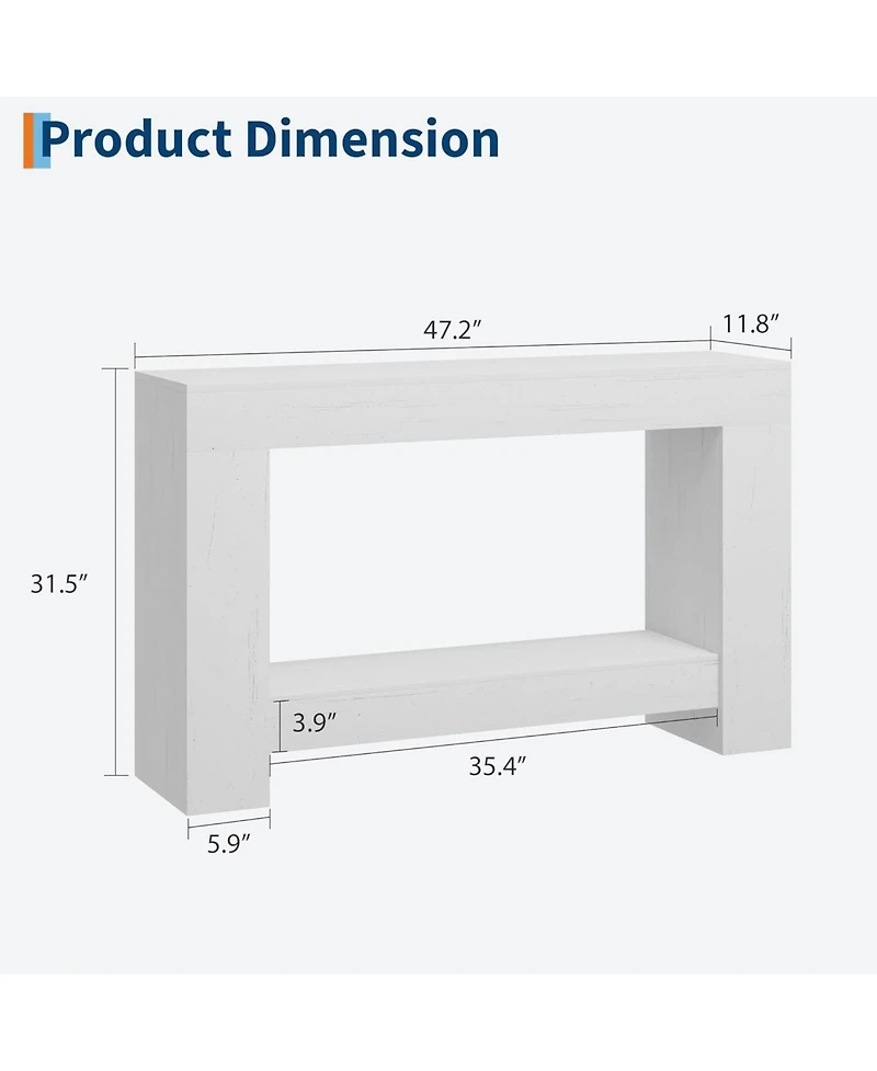 gaomon Farmhouse 2 Tier Entryway Console Table, Long White Sofa Table with Open Storage for Entrance or Living Room