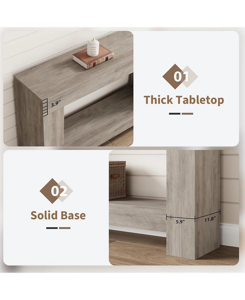 gaomon Entryway Console Table, Farmhouse 2-Tier Entryway Table, Long Sofa Accent Table Behind Couch Table with Open Storage for Entrance, Living Room