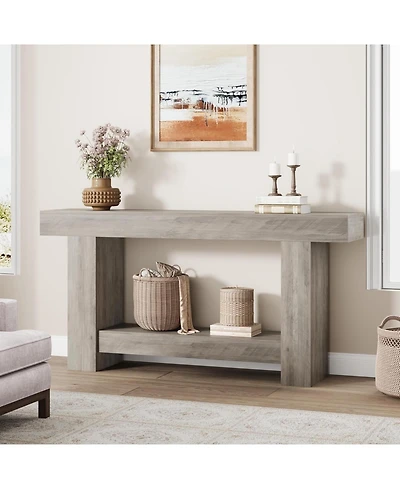 gaomon 63'' Farmhouse 2-Tier Entryway Console Table with Open Storage - Long Sofa Accent Table for Entrance