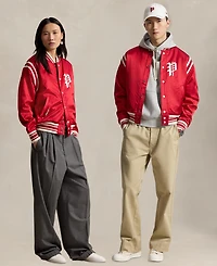 Polo Ralph Lauren Unisex Striped Ribbed Baseball Collar Logo Patch Jacket