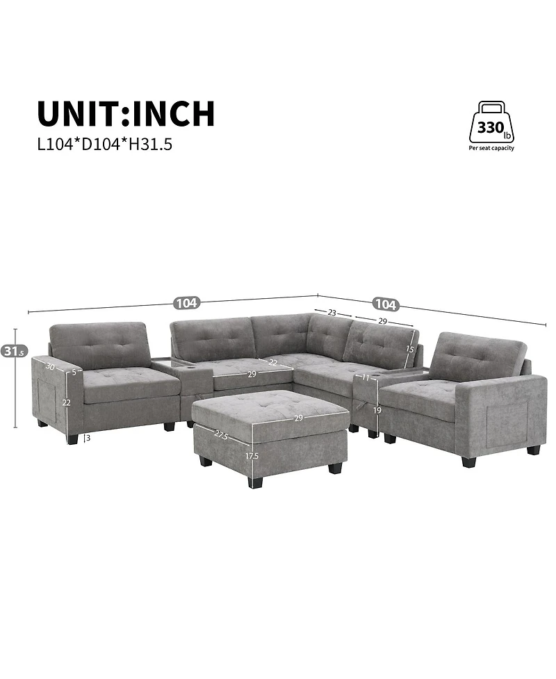 Streamdale Furniture104" Sectional Sofa with Ottoman, Storage, Usb, Table Top