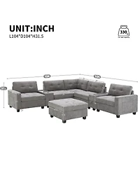 Streamdale Furniture104" Sectional Sofa with Ottoman, Storage, Usb, Table Top