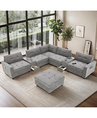 Streamdale Furniture104" Sectional Sofa with Ottoman, Storage, Usb, Table Top