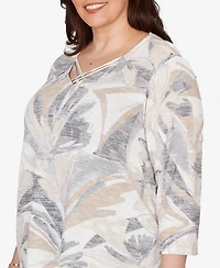Alfred Dunner Plus Comfort & Joy Leaf Print Crossover V-Neck Top
