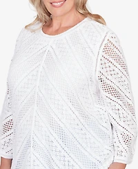 Alfred Dunner Plus St. Augustine Chevron Crochet Crewneck Top