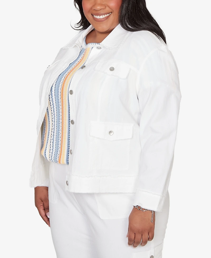 Alfred Dunner Plus Out of the Blue Patch Pocket Collared Jacket