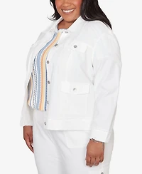 Alfred Dunner Plus Out of the Blue Patch Pocket Collared Jacket