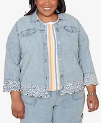 Alfred Dunner Plus Out of the Blue Floral Embroidered Scallop Trim Jacket