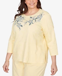 Alfred Dunner Plus Out of the Blue Floral Embroidered Sunshine Top