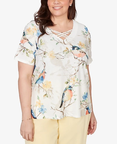 Alfred Dunner Plus Out of the Blue Chickadees Embellished T-Shirt