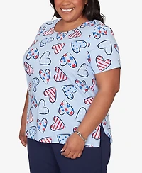 Alfred Dunner Plus Lady Liberty American Flag Hearts Printed T-Shirt