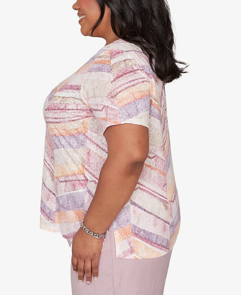 Alfred Dunner Plus Vintage Charm Chevron Geometric Crewneck T-Shirt