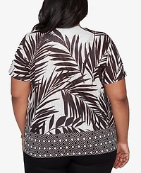 Alfred Dunner Plus Detail Driven Tropical Diamond Border T-Shirt with Necklace