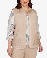 Alfred Dunner Plus Comfort & Joy Quilted Snap Front Vest