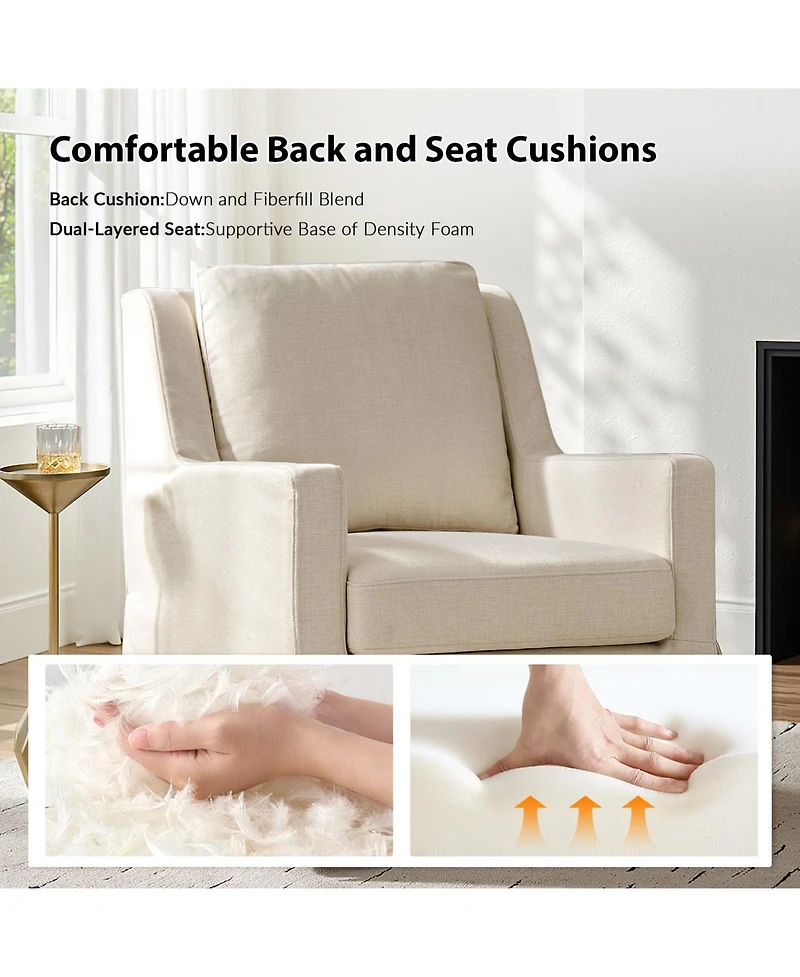 Hulala Home Lillie 30" W Farmhouse Slipcovered Down-blend Swivel Rocking Chair with Pillow Back