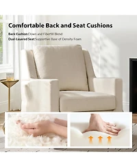 Hulala Home Lillie 30" W Farmhouse Slipcovered Down-blend Swivel Rocking Chair with Pillow Back