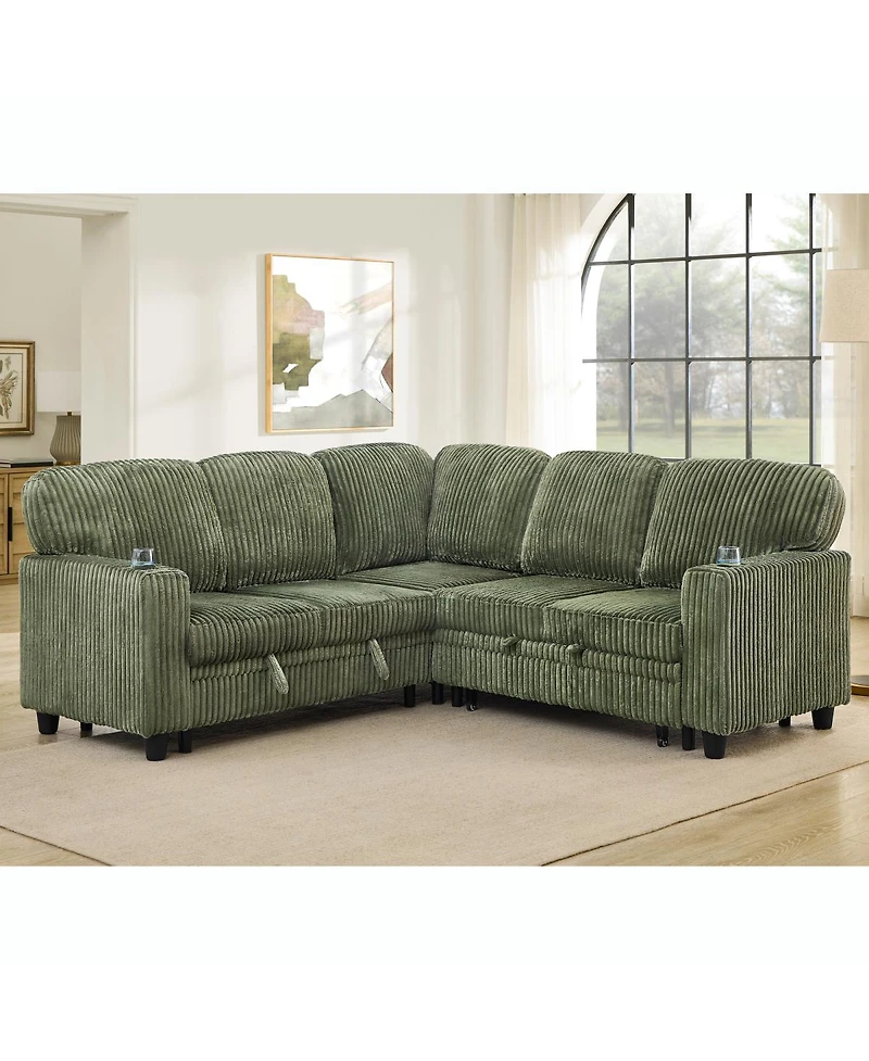 Streamdale Furniture L-Shaped Sectional Sofa Bed with Pull-Out Bed & Storage, Usb Charging