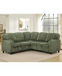 Streamdale Furniture L-Shaped Sectional Sofa Bed with Pull-Out Bed & Storage, Usb Charging