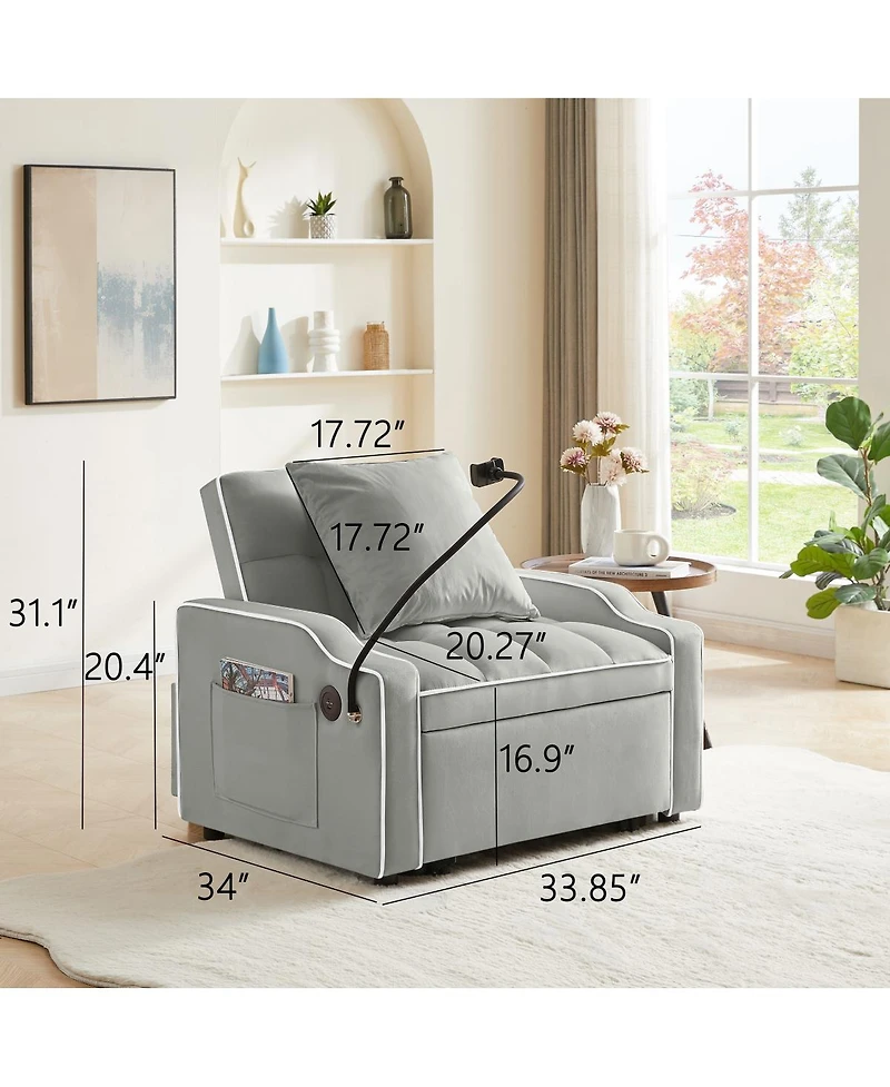 Streamdale Furniture 3-in-1 Convertible Sleeper Sofa Chair Bed with Usb/Type-c
