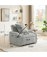 Streamdale Furniture 3-in-1 Convertible Sleeper Sofa Chair Bed with Usb/Type-c