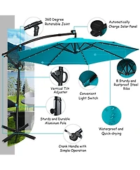 Gouun 10 ft Solar Led Offset Patio Umbrella with 360-Degree Rotation and Hand Crank
