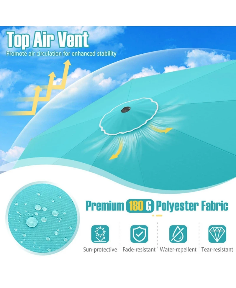 Gouun 10 ft Outdoor Market Umbrella with Crank Push-Button Tilt and Ruffled Edges